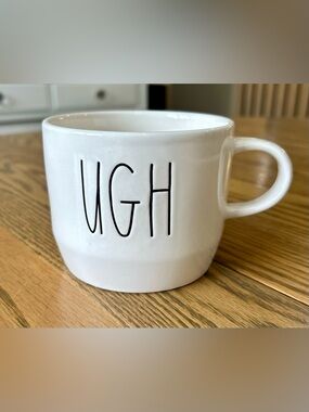 Rae Dunn White Ceramic Mug with Black "UGH" Lettering